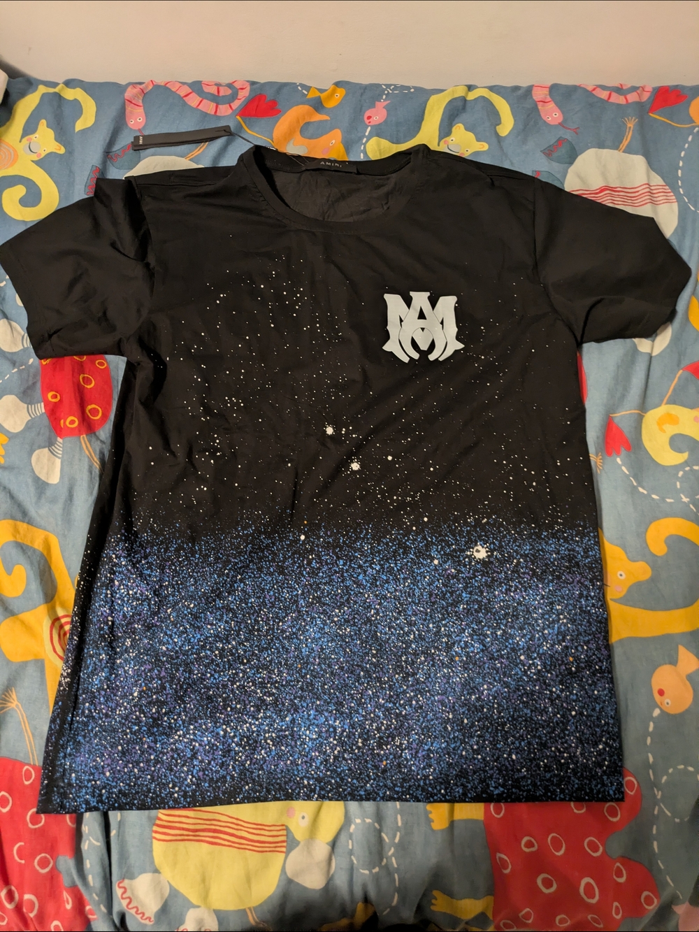 AMIRI Black MA Logo Galaxy T-Shirt Paint Splatter - Size M - NWT